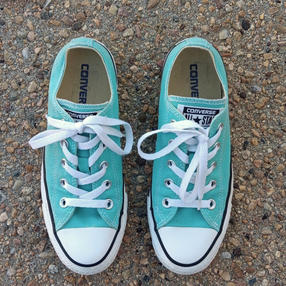 Converse all star classic canvas low top lace up sneakers womens sz 6 light blue - Picture 3 of 8